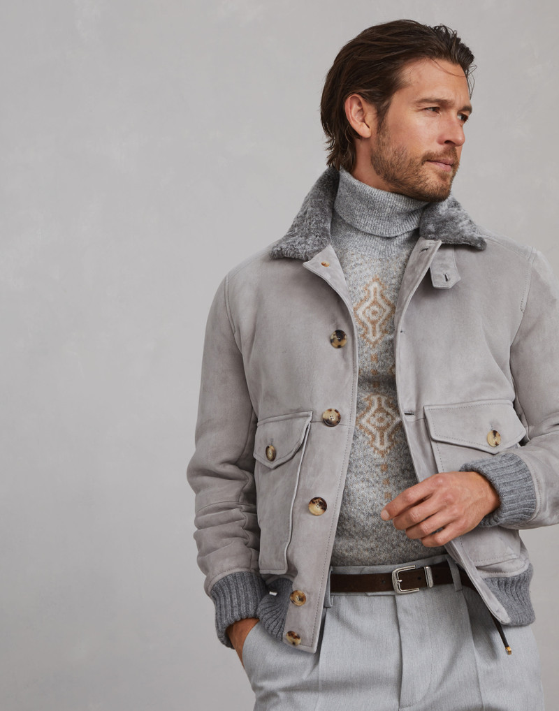 Suede shearling outerwear jacket 4