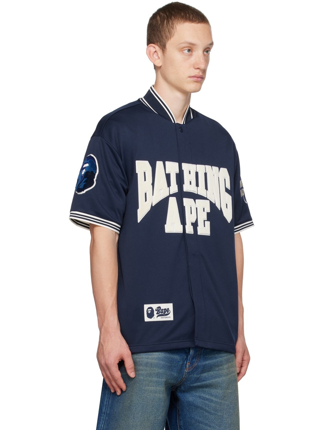 A BATHING APE® Navy Patch Shirt | REVERSIBLE