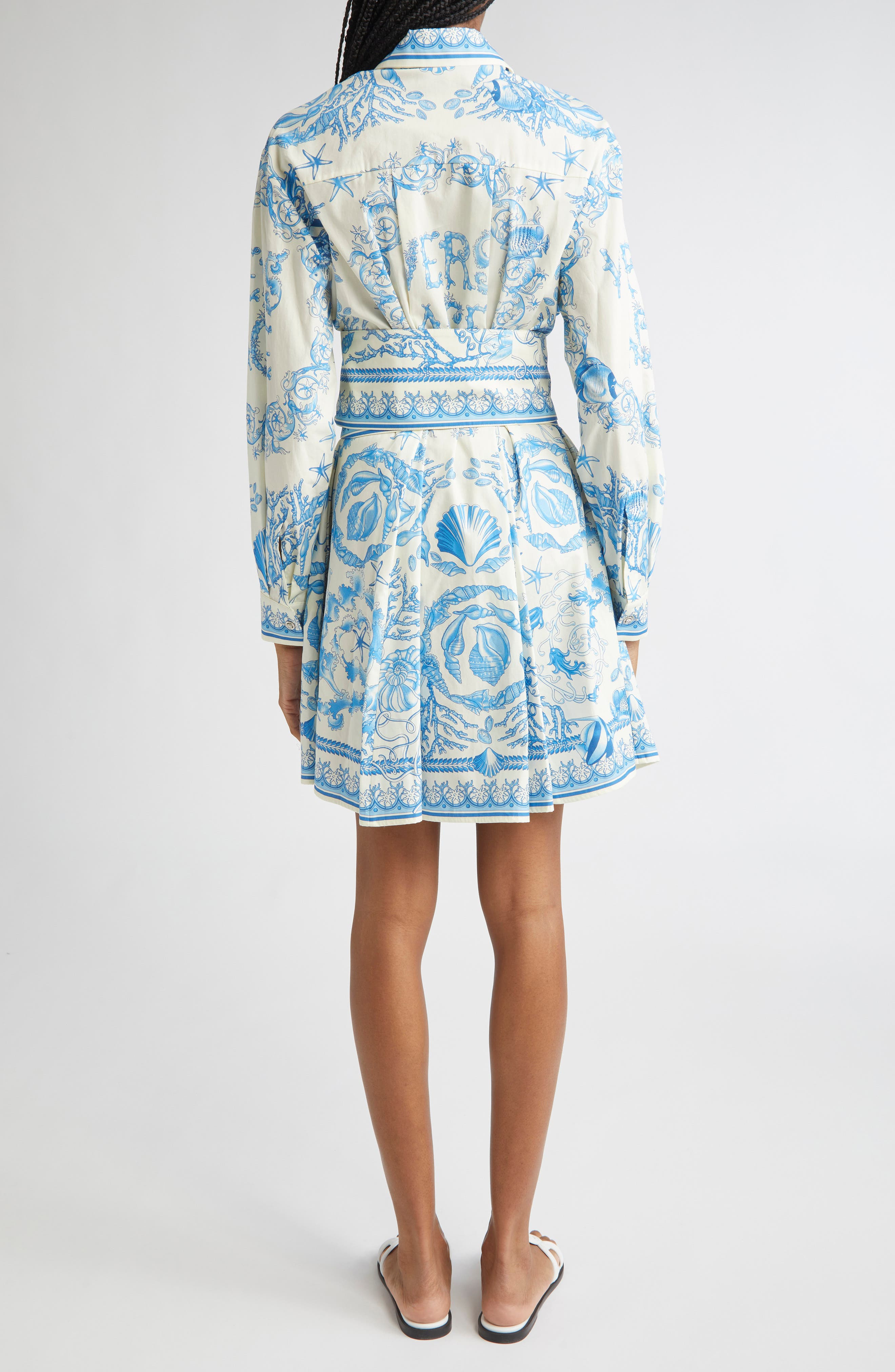 Versace Underwater Barocco Long Sleeve Cotton Poplin Shirtdress in Eggshell Bright Dv Blue at Nordst - 2