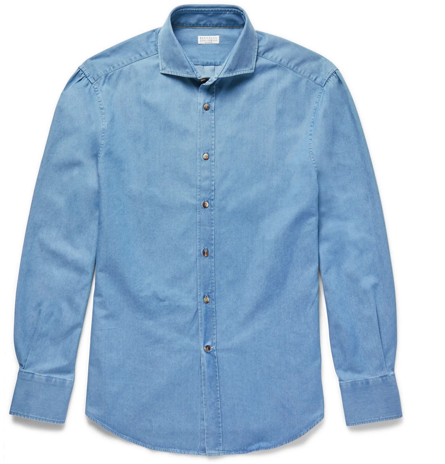 Slim-Fit Cutaway-Collar Washed-Denim Shirt - 1