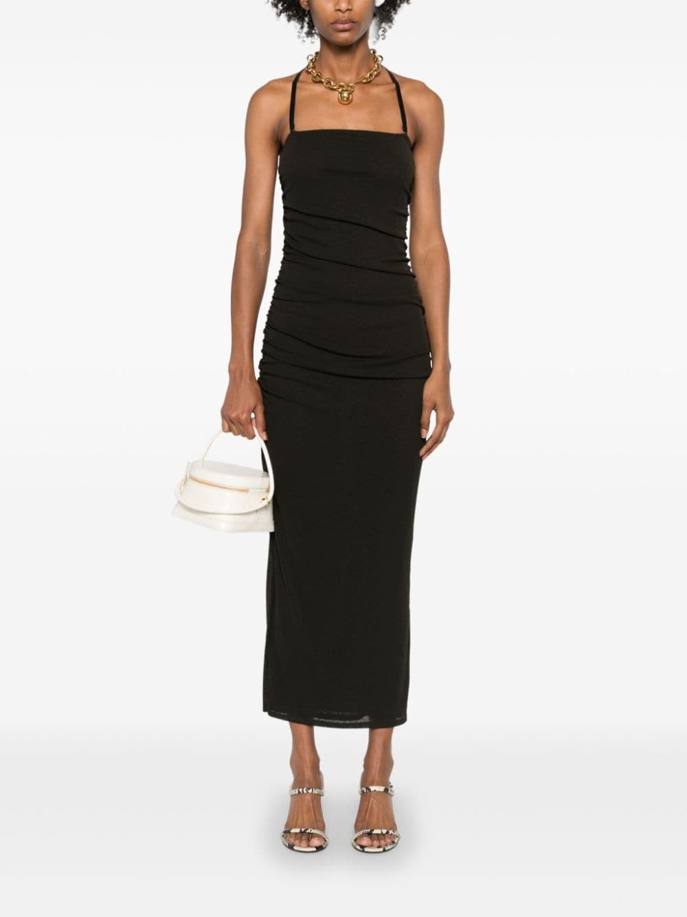 ruched halterneck midi dress - 2