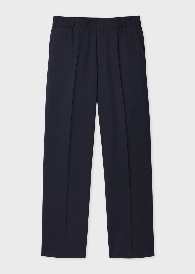 Dark Navy Wool Elasticated-Waist Trousers 1