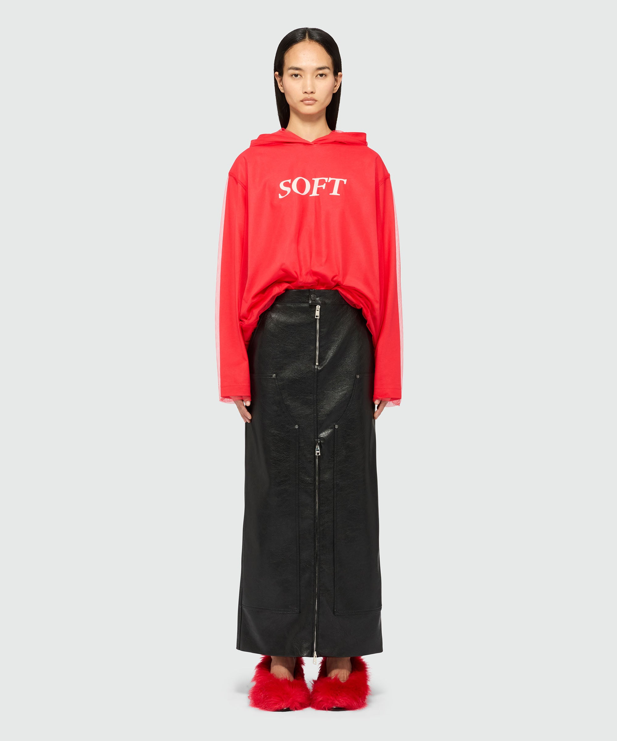 Long black skirt in hammered faux leather - 2