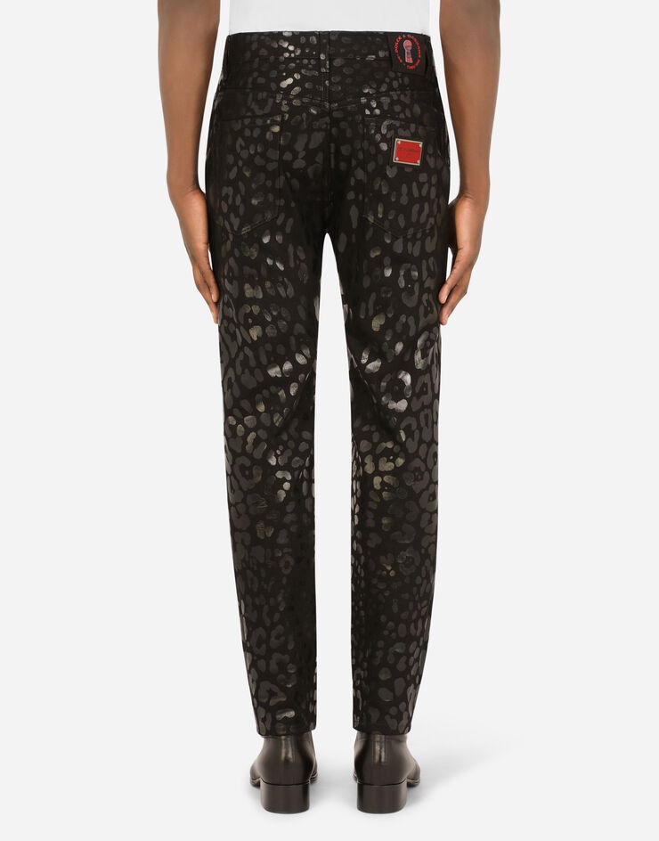 Flocked leopard-print slim-fit jeans - 2