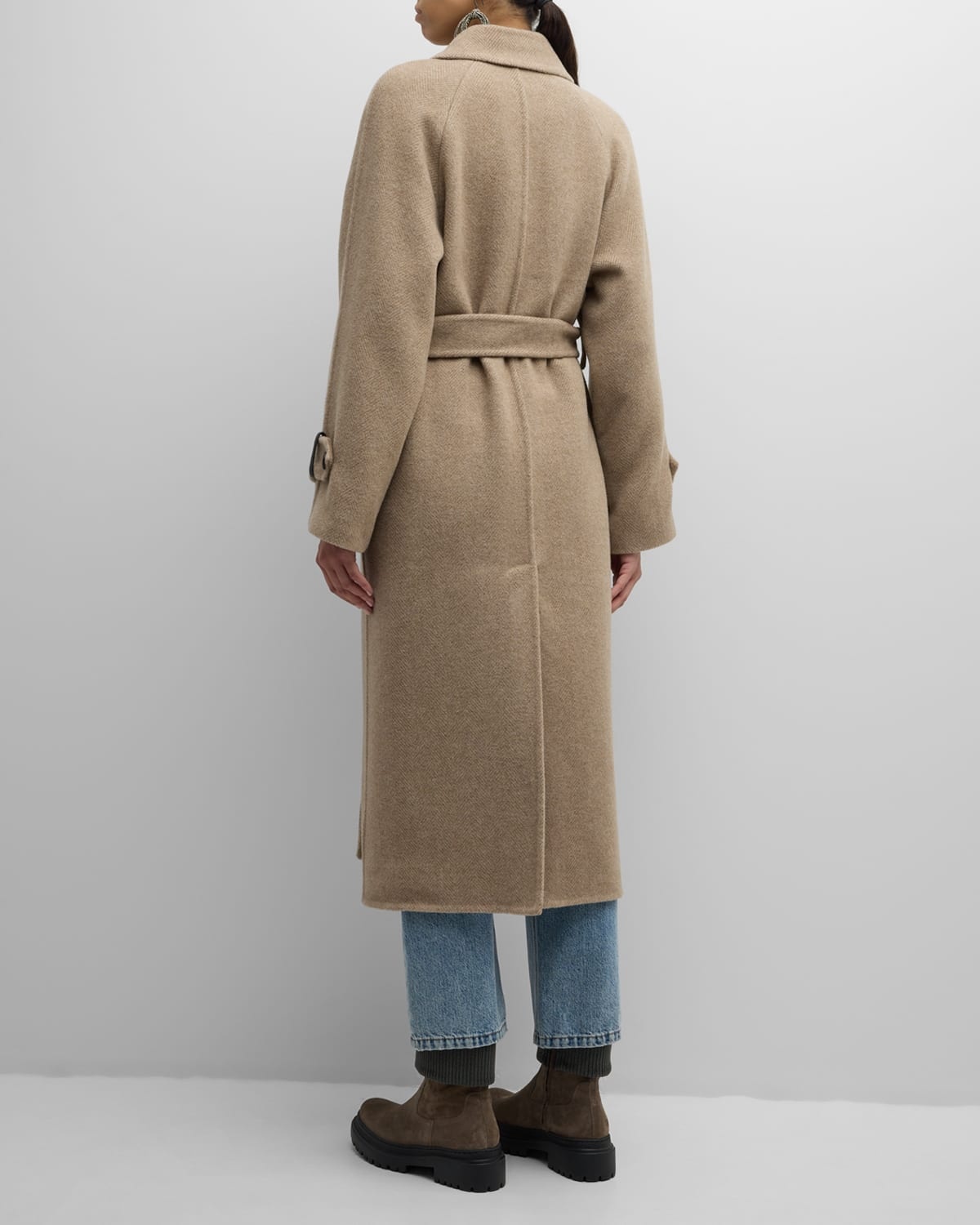 Cashmere and Wool Belted Herringbone Coat - 5