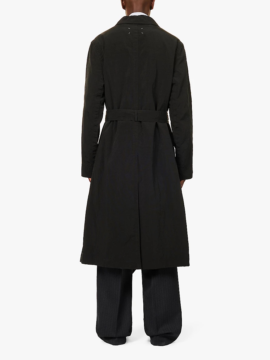 Peter pan collar belted woven trench coat - 4