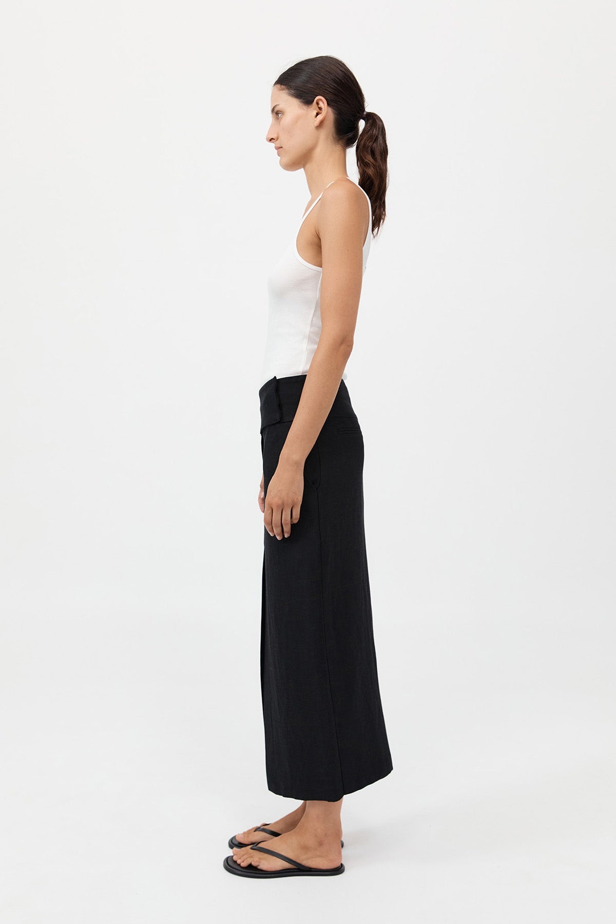 Wide Waistband Column Skirt - Black - 5