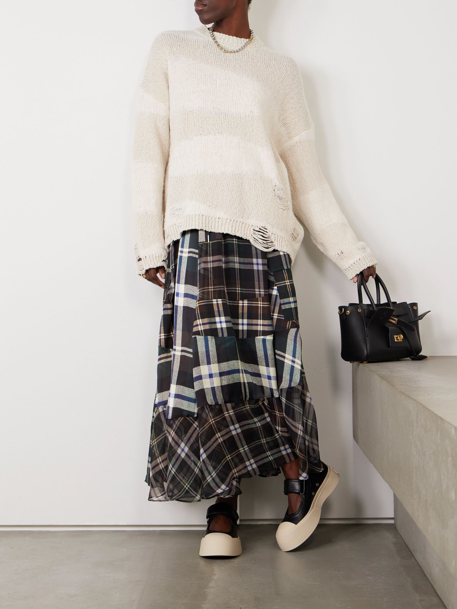 Popover distressed striped cotton and linen-blend sweater White - 2