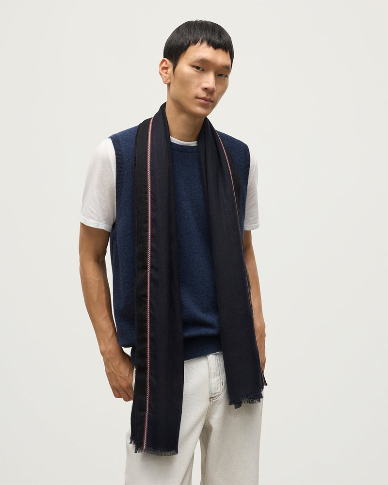 Ives Navy Chevron Border Cashmere Scarf 3