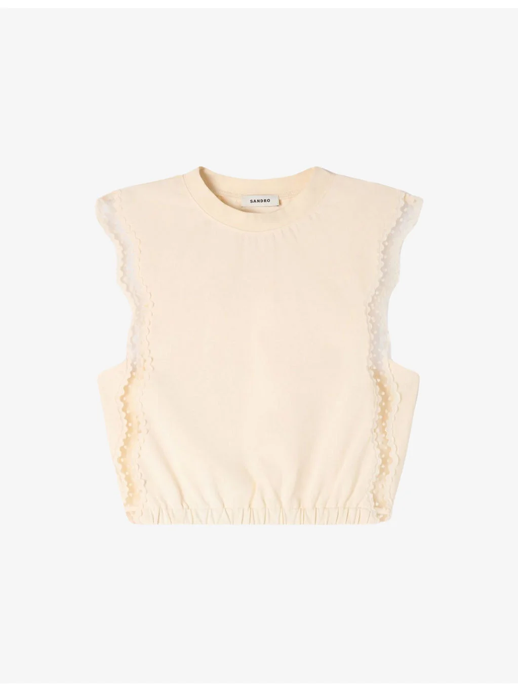 Cropped Lace-Embroidered Cotton T-Shirt - 1