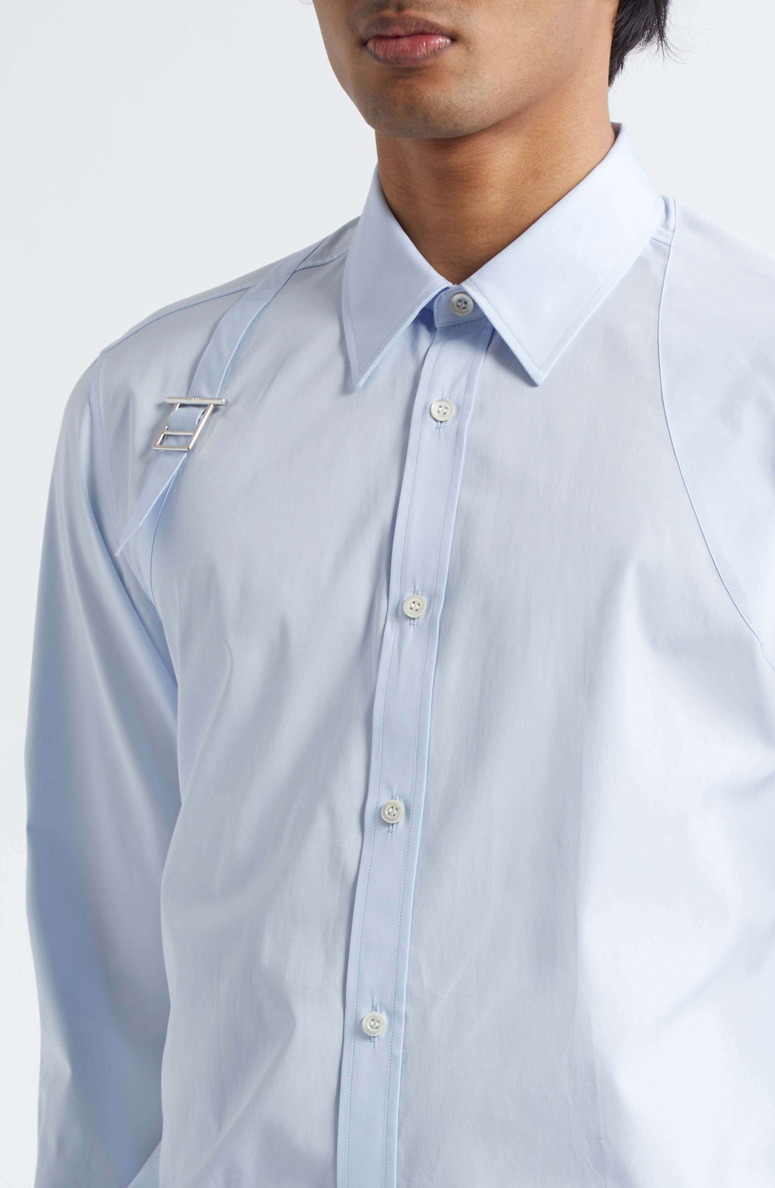 McQueen T-Bar Harness Poplin Button-Up Shirt in Shirting Blue at Nordstrom - 4