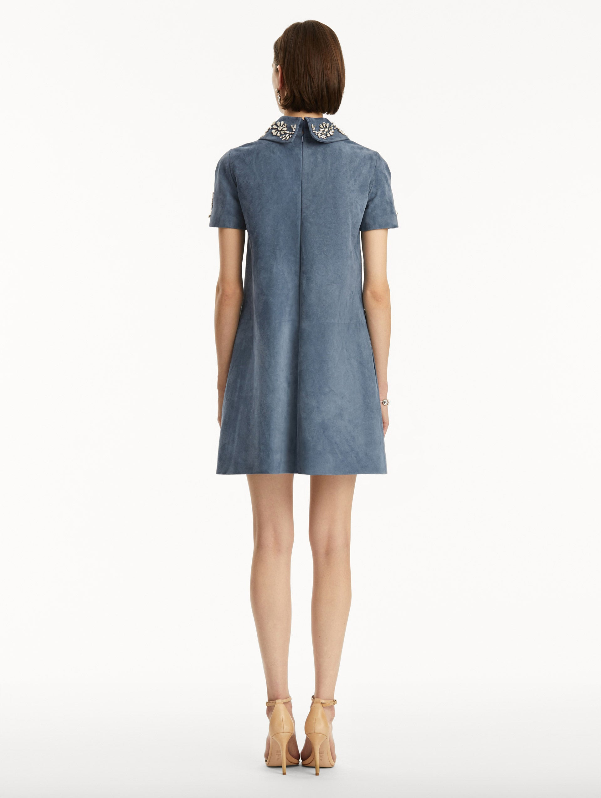 CRYSTAL EMBROIDERED SUEDE SHIFT DRESS - 3