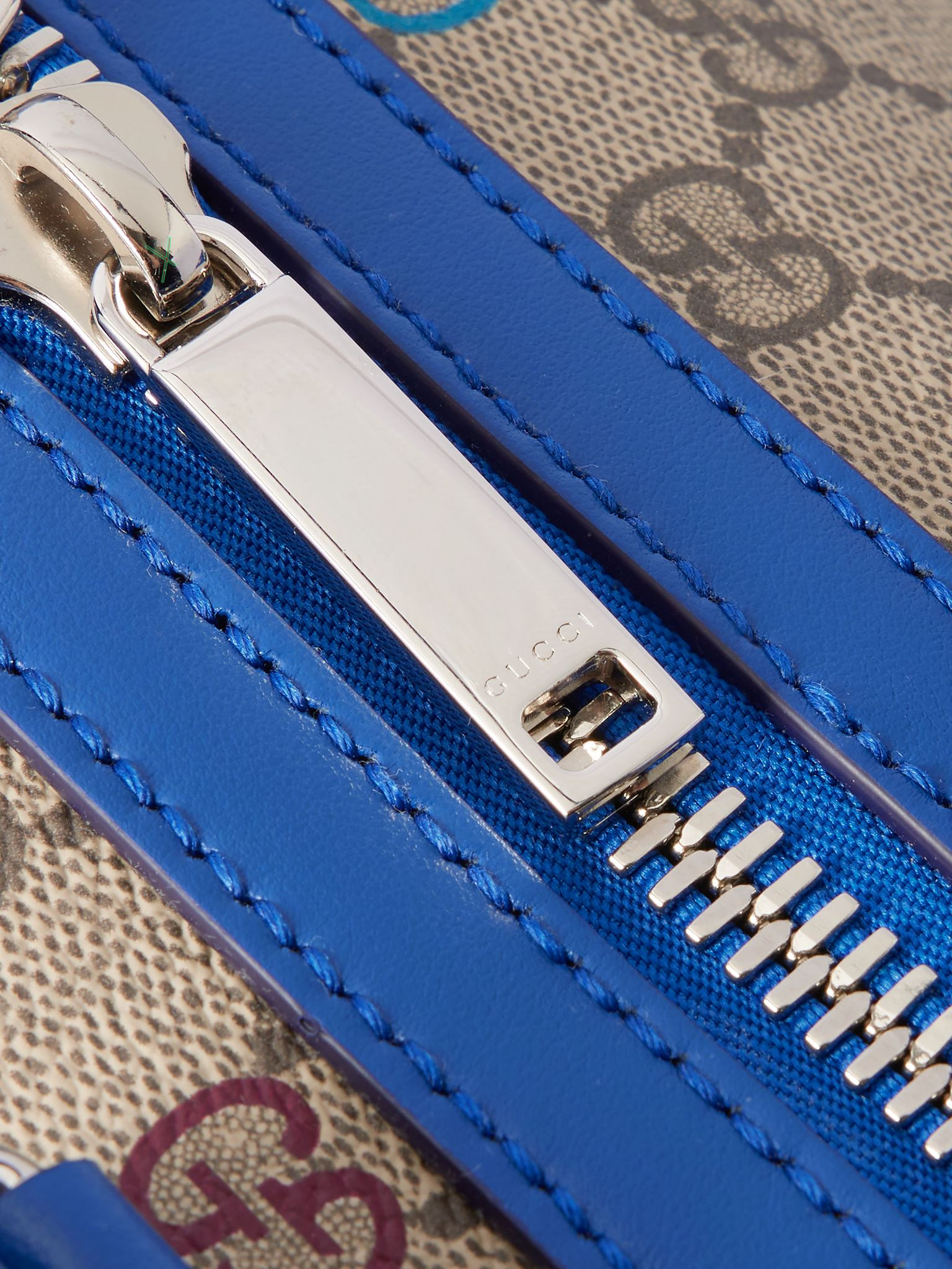 Leather-Trimmed Logo-Printed Coated-Canvas Weekend Bag Blue - 4