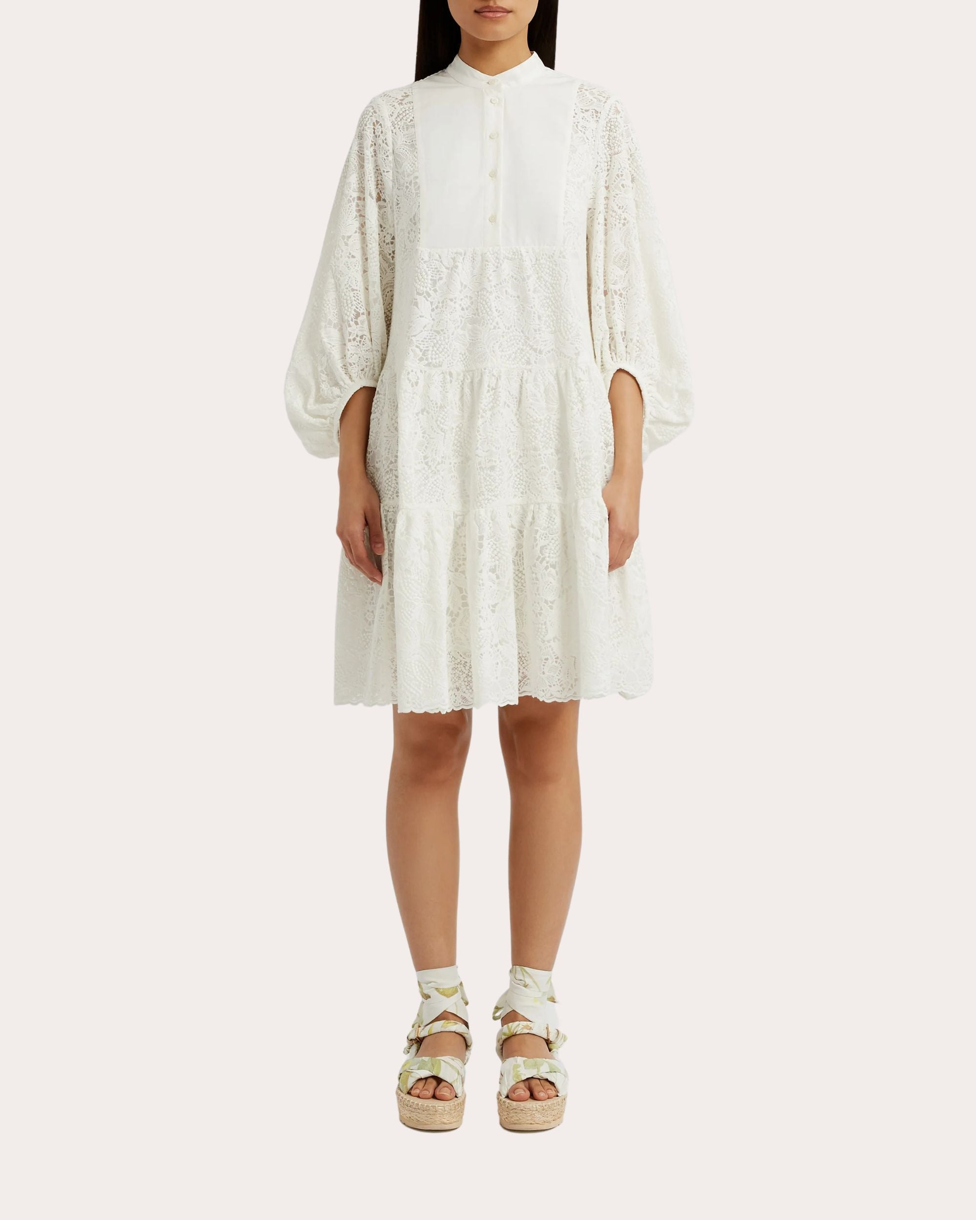 Embroidered Cotton Tiered Hem Mini Dress - 2