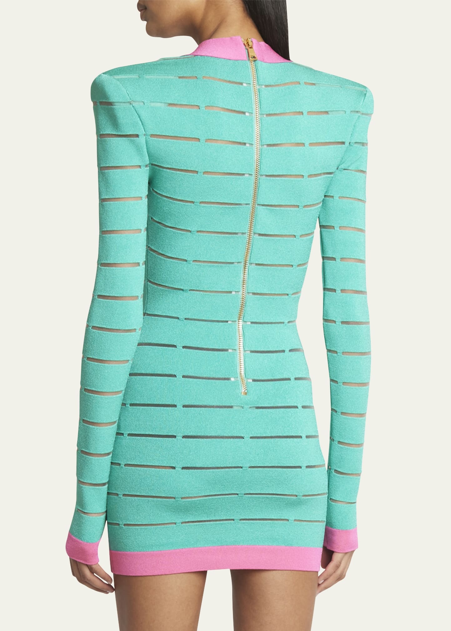 Bicolor Buttoned Body-Con Knit Mini Dress - 3