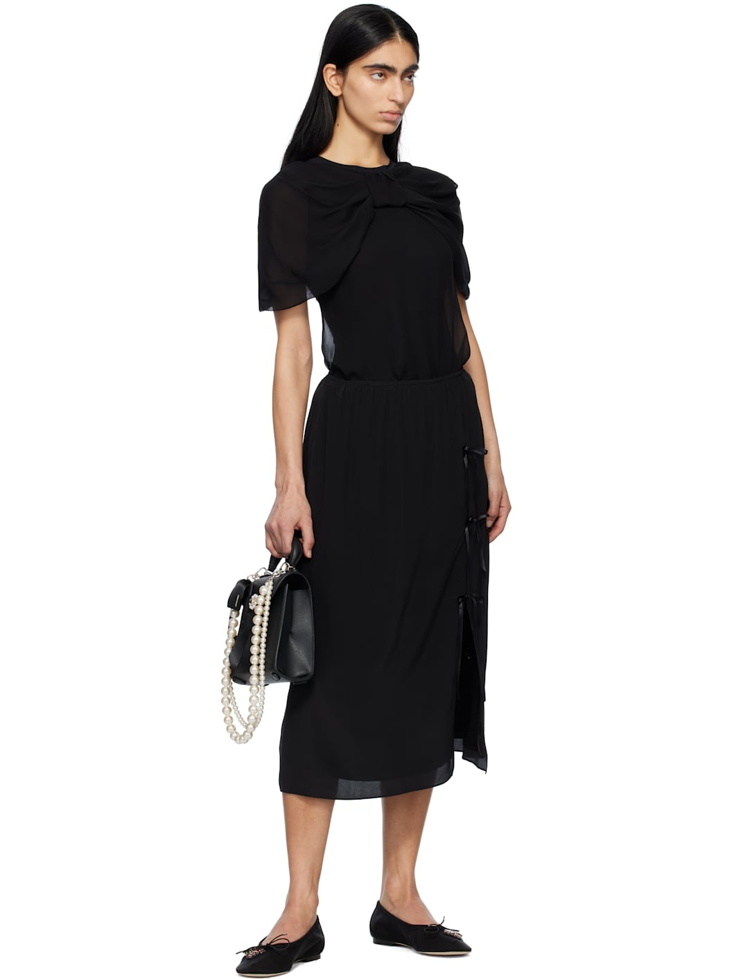Black Bow Slit Column Midi Skirt - 4