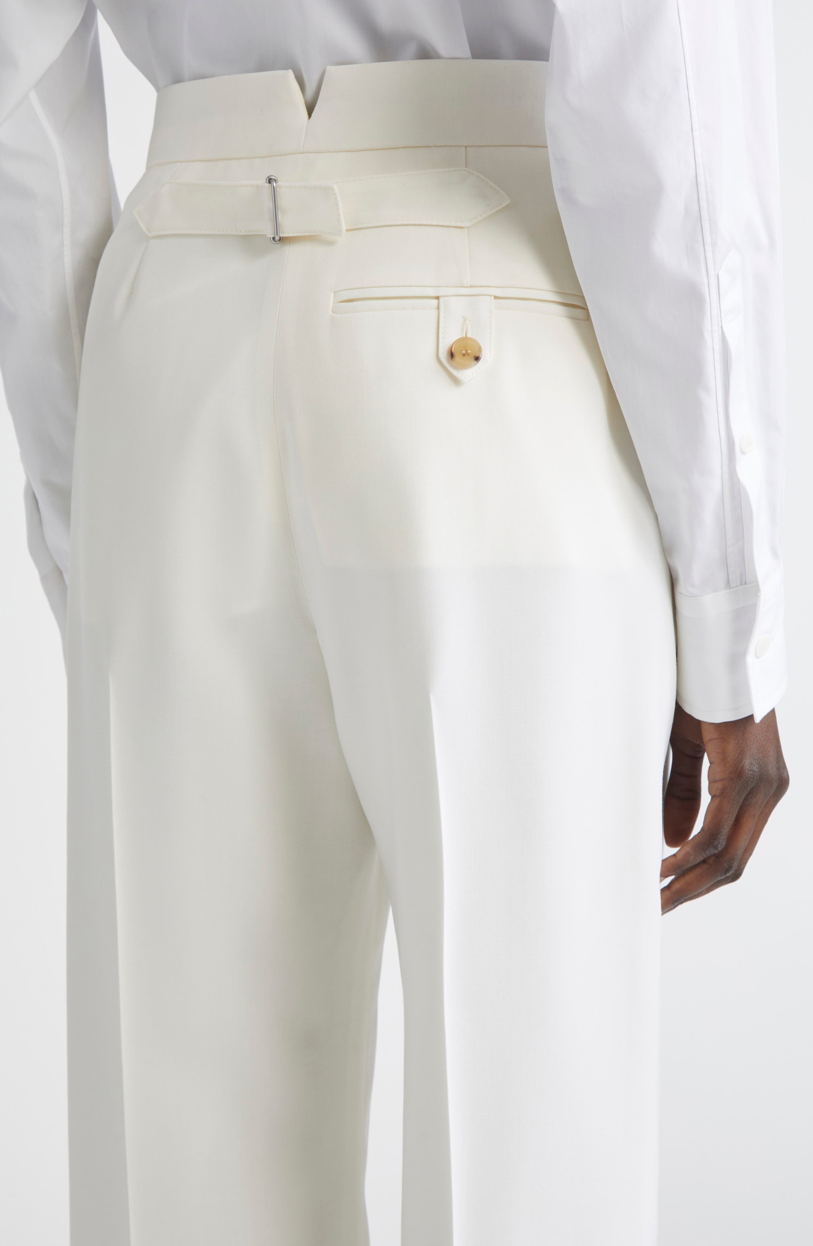 McQueen Wool Gabardine Wide Leg Pants in Bone at Nordstrom - 5