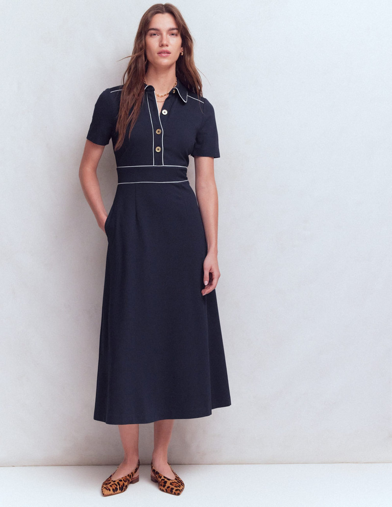 Etta Piping Trim Ponte Dress-Navy 5