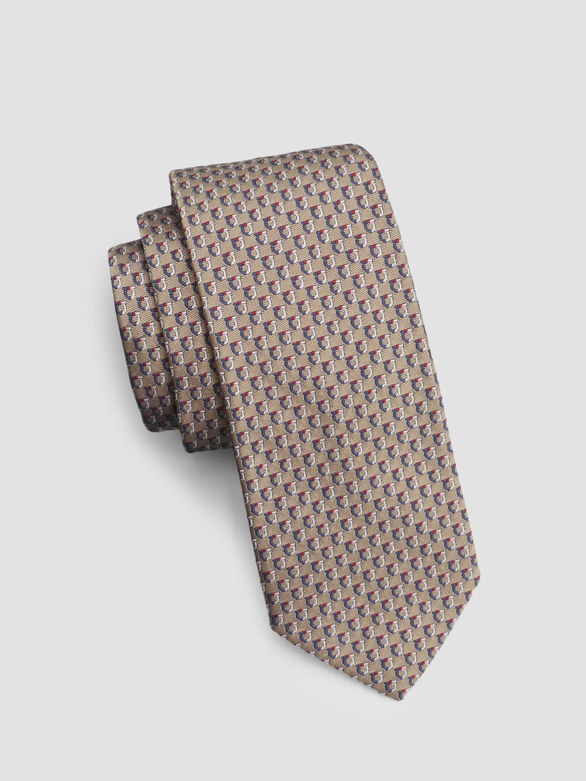 Men's Barzio Printed Silk Tie - Tan - 1