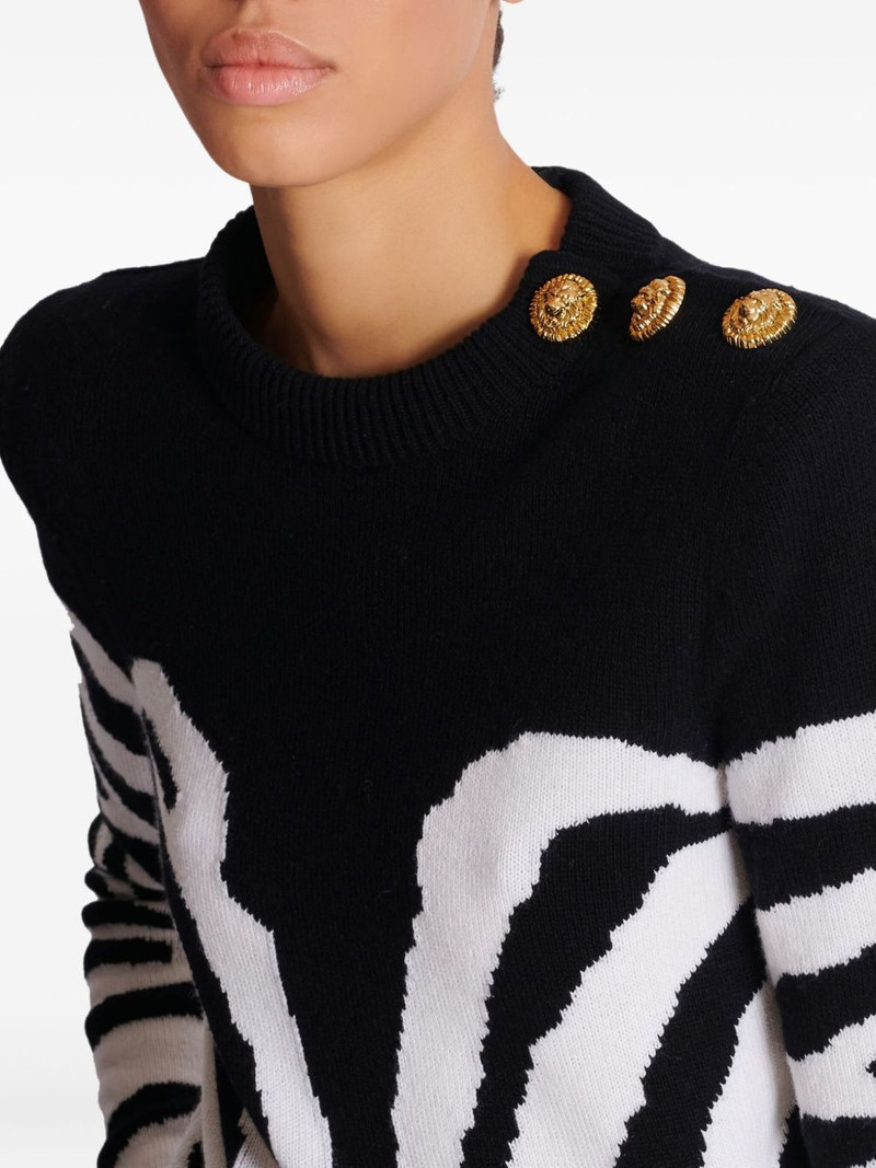 zebra-pattern padded-shoulder sweater 5