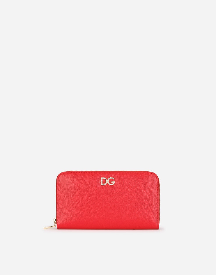 Zip-around wallet in dauphine calfskin with rhinestone DG logo - 1