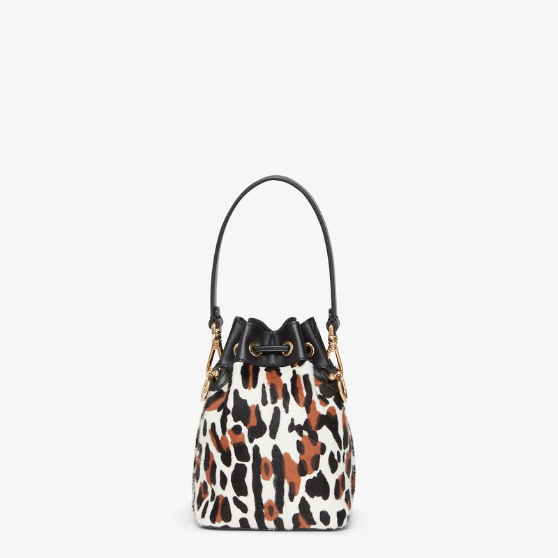 Small Mon Tresor bucket bag made of animal print sheepskin with gold-color metallic FENDI ROMA lette 3
