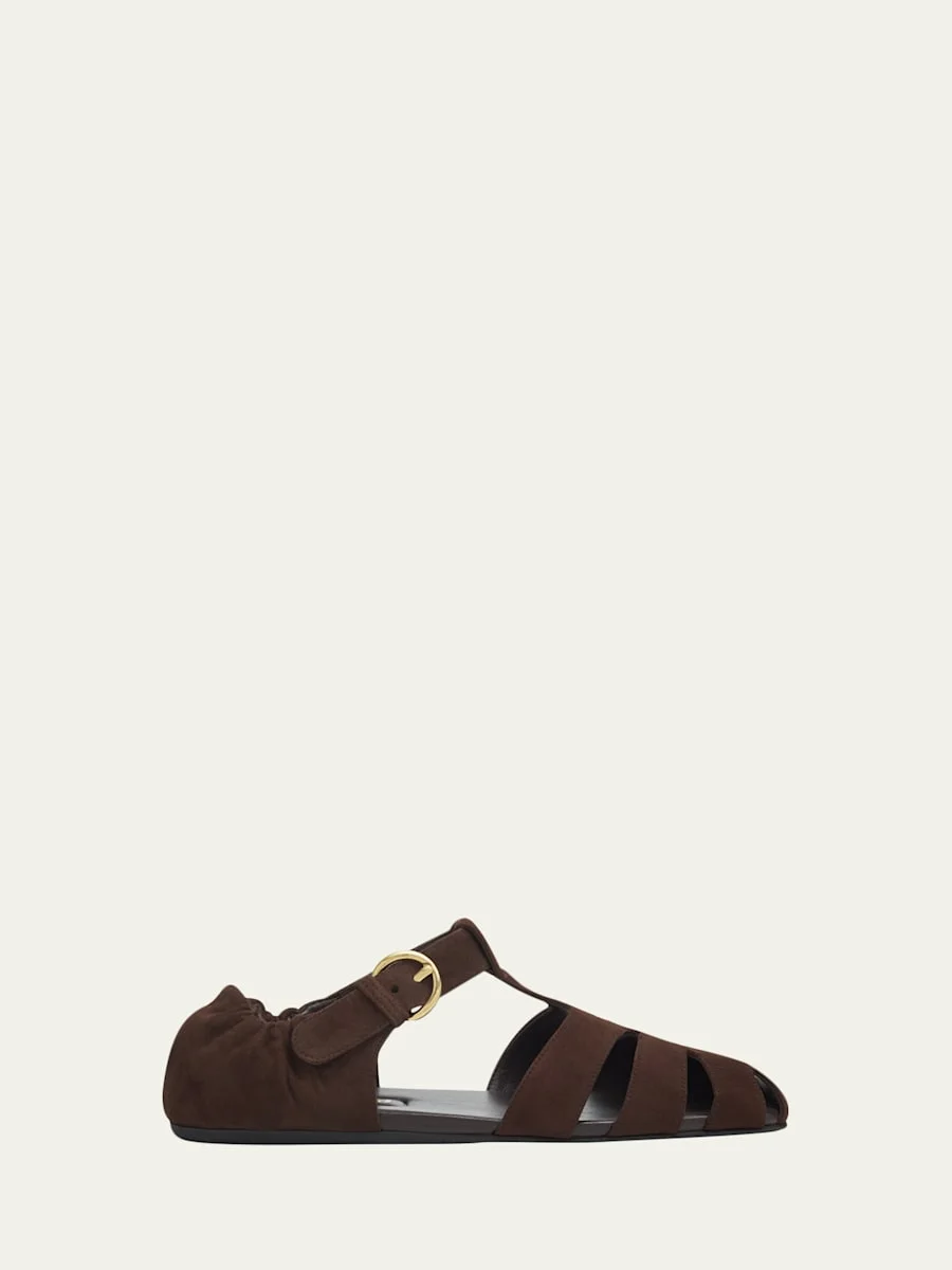Ruched Suede Fisherman Sandals - 1