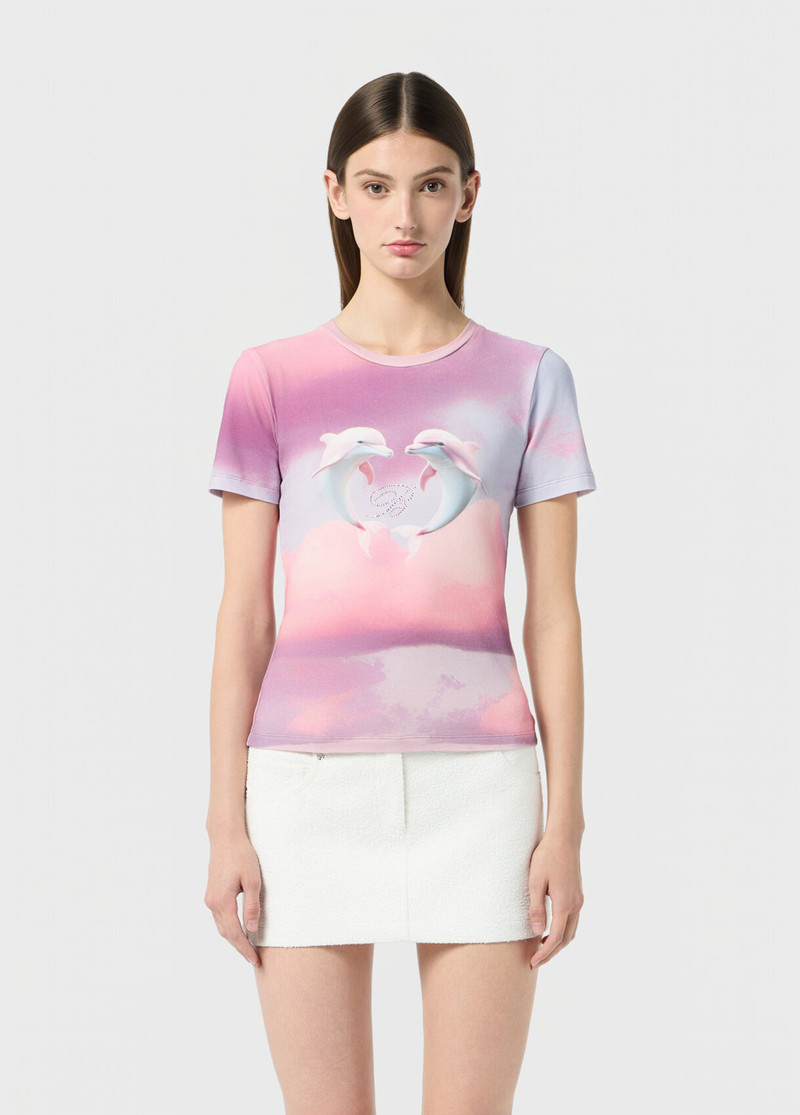 Blumarine STRETCH COTTON T-SHIRT WITH DOLPHIN PRINT AND EMBROIDERY outlook