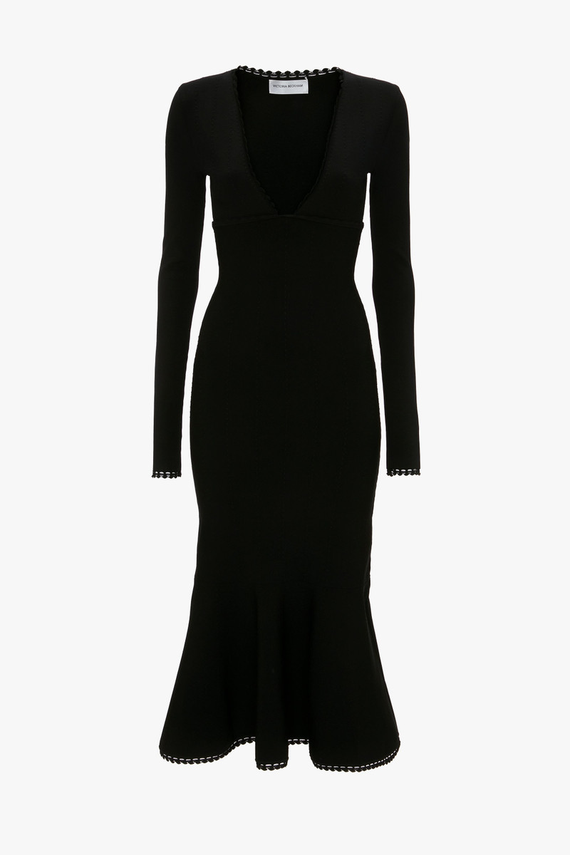 VB Body Long Sleeve V Neck Dress In Black 1