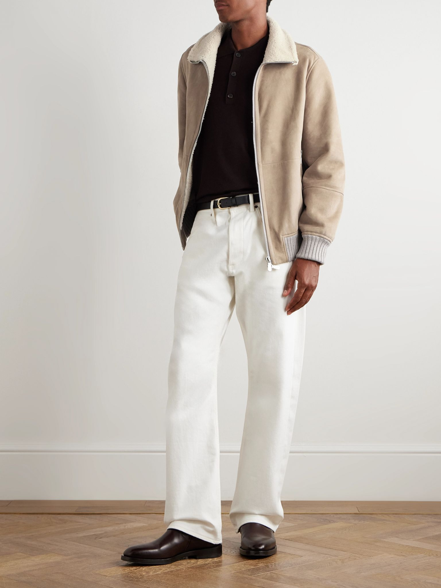 Cashmere-Trimmed Shearling Jacket Brown - 2