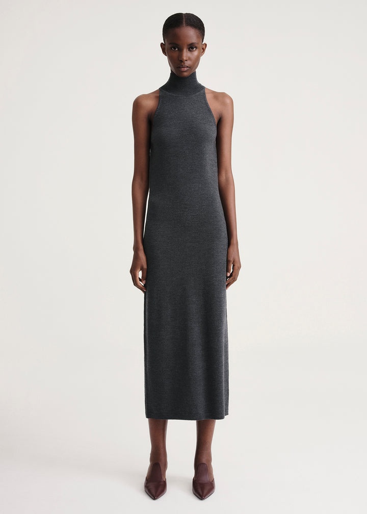 Ribbed neck wool dress dark grey melange - 2