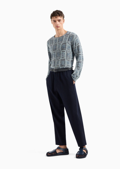 GIORGIO ARMANI Jacquard linen and virgin-wool blend crew-neck jumper outlook