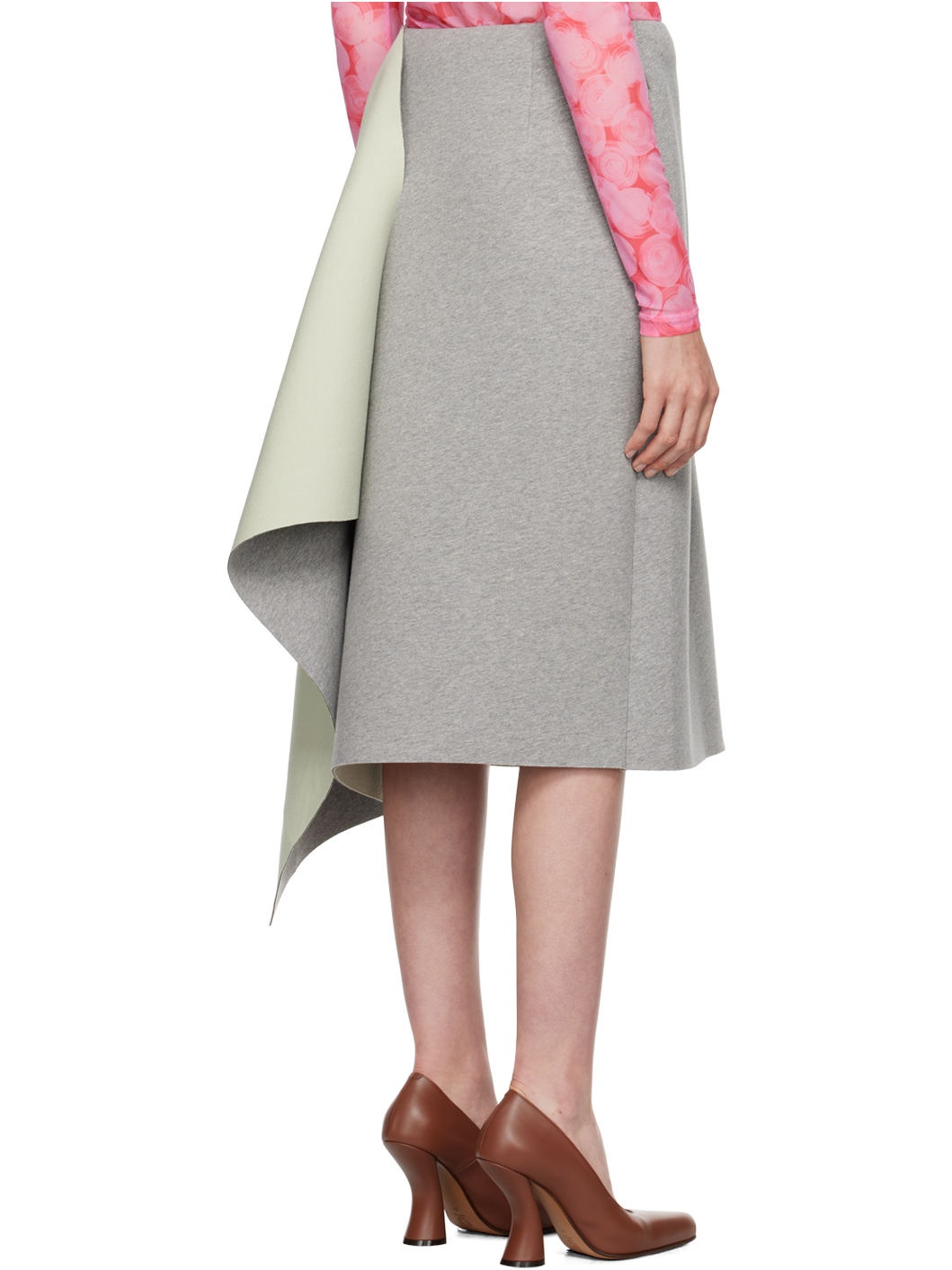 Gray & Green Neoprene Midi Skirt - 3