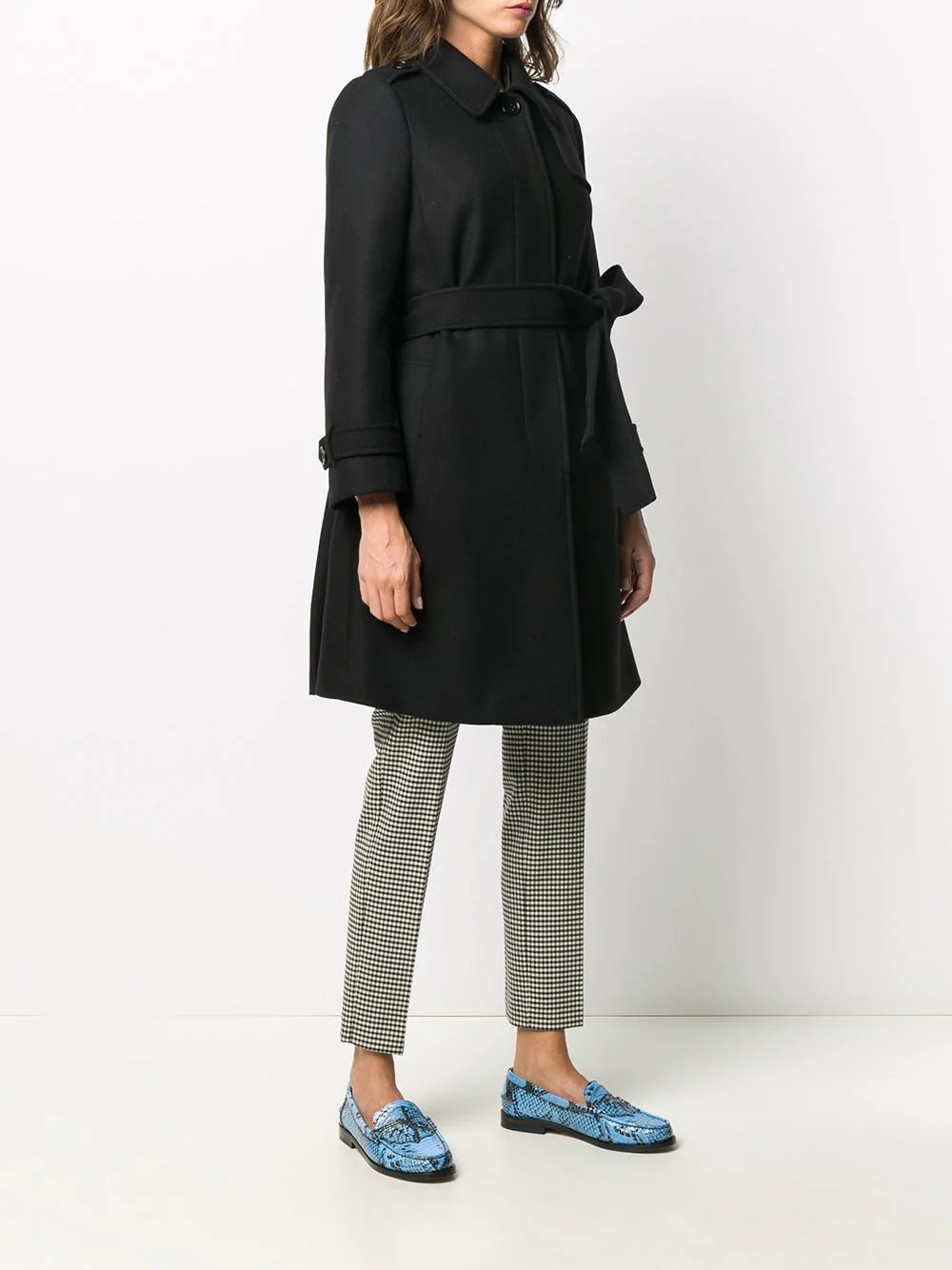 pleat-detail belted coat - 4