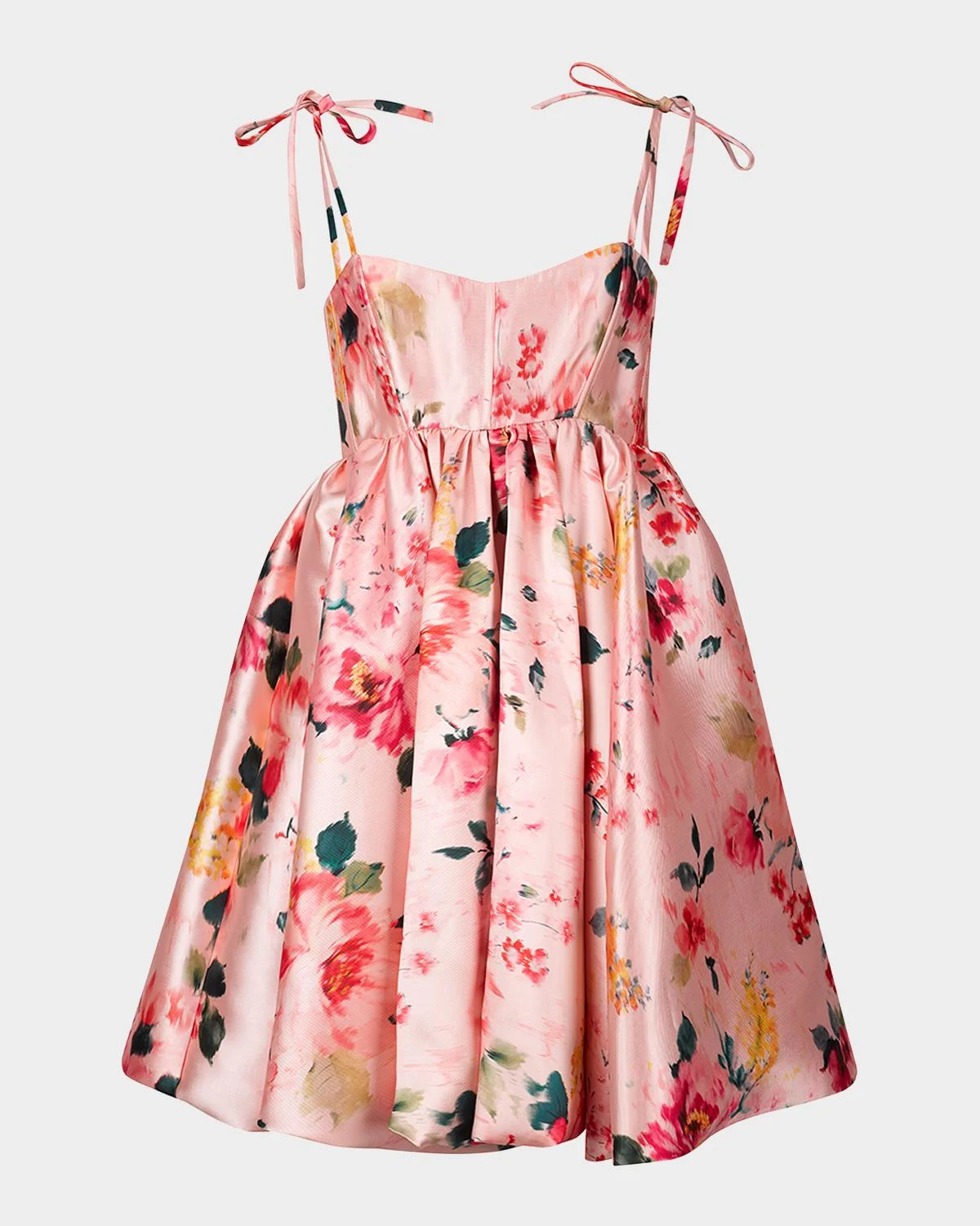 Floral Mikado Babydoll Dress with Pockets - 1