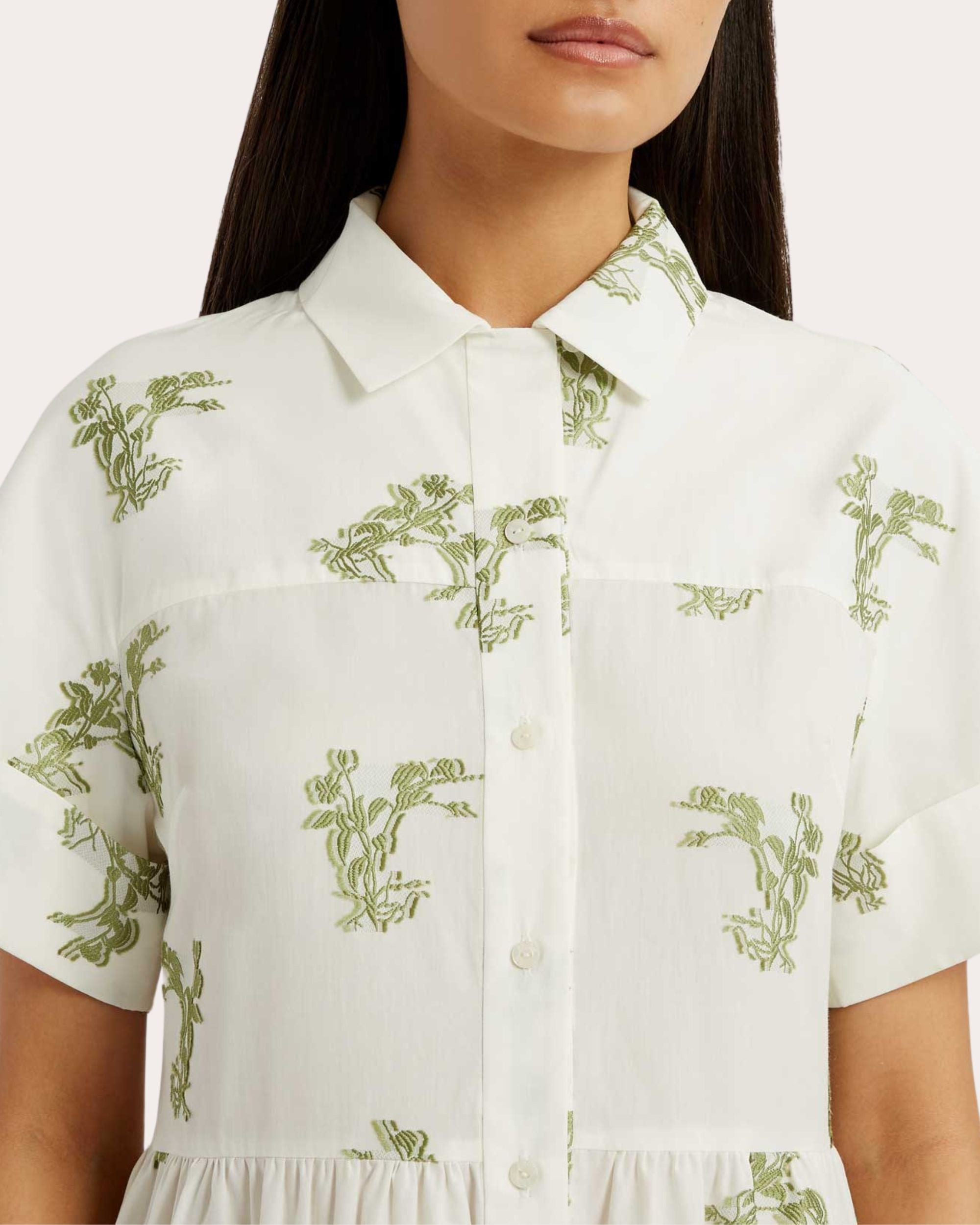 Floral Pattern Cotton Midi Shirt Dress - 5