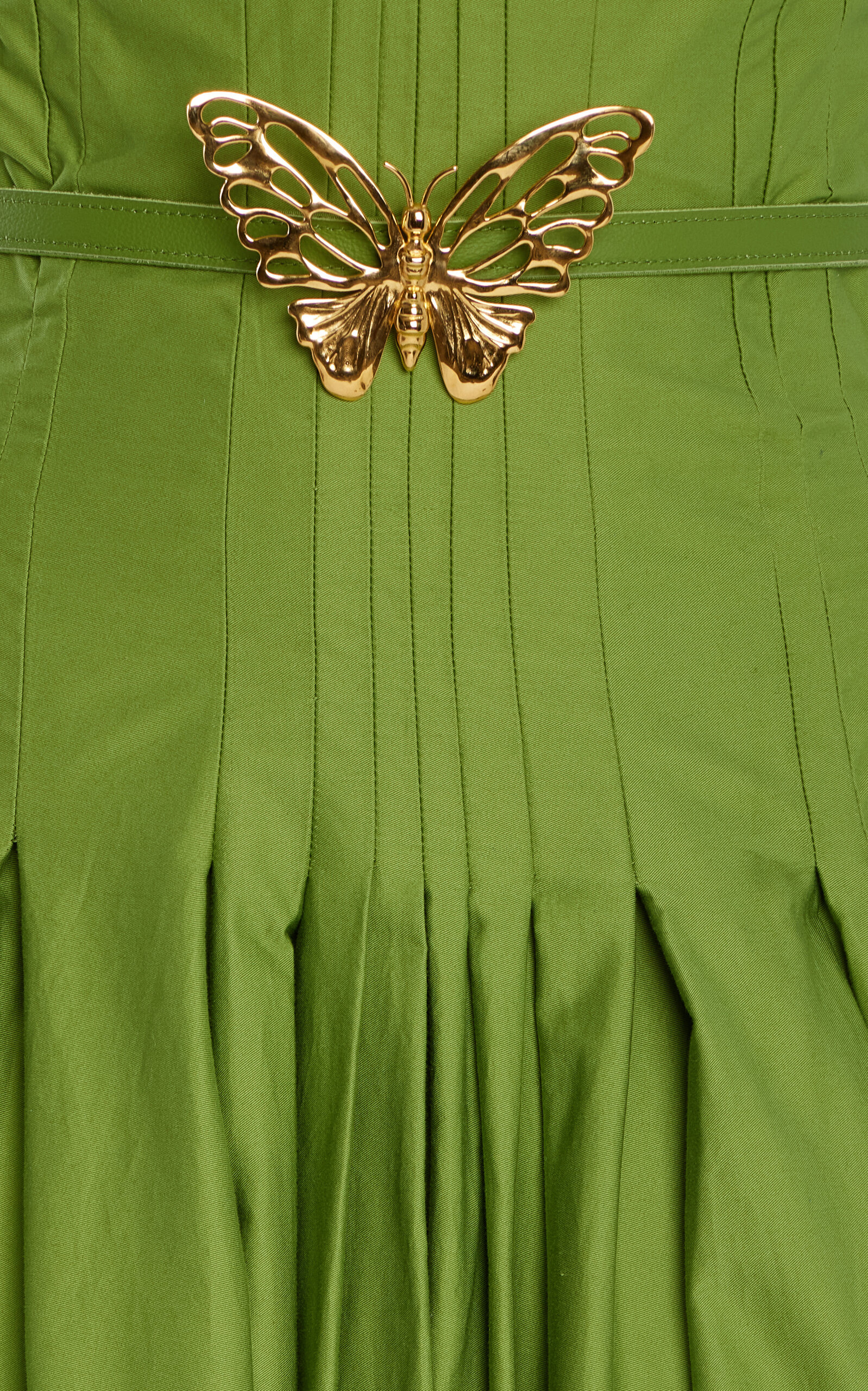 Belted Pleated Cotton Twill Maxi Dress green - 8