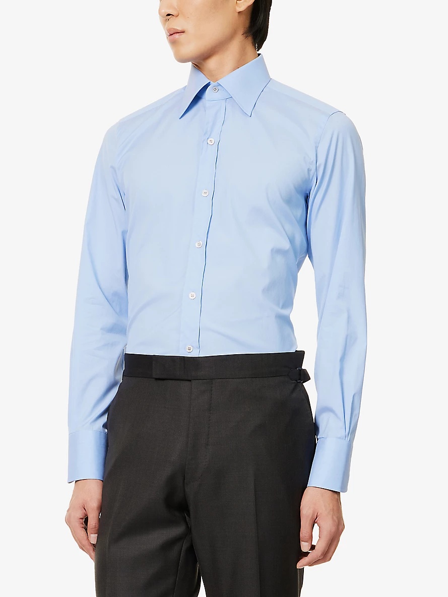Spread-collar slim-fit cotton shirt - 3