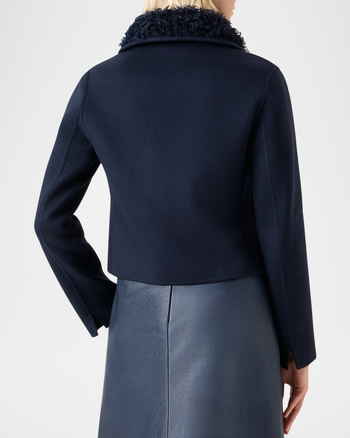Edena Cashmere Short Jacket With Detachable Shearling Goat Collar - 3