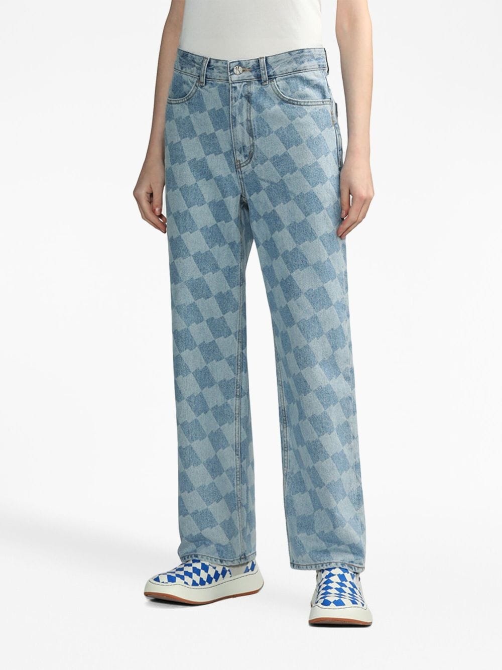 checkerboard-print straight-leg jeans - 3