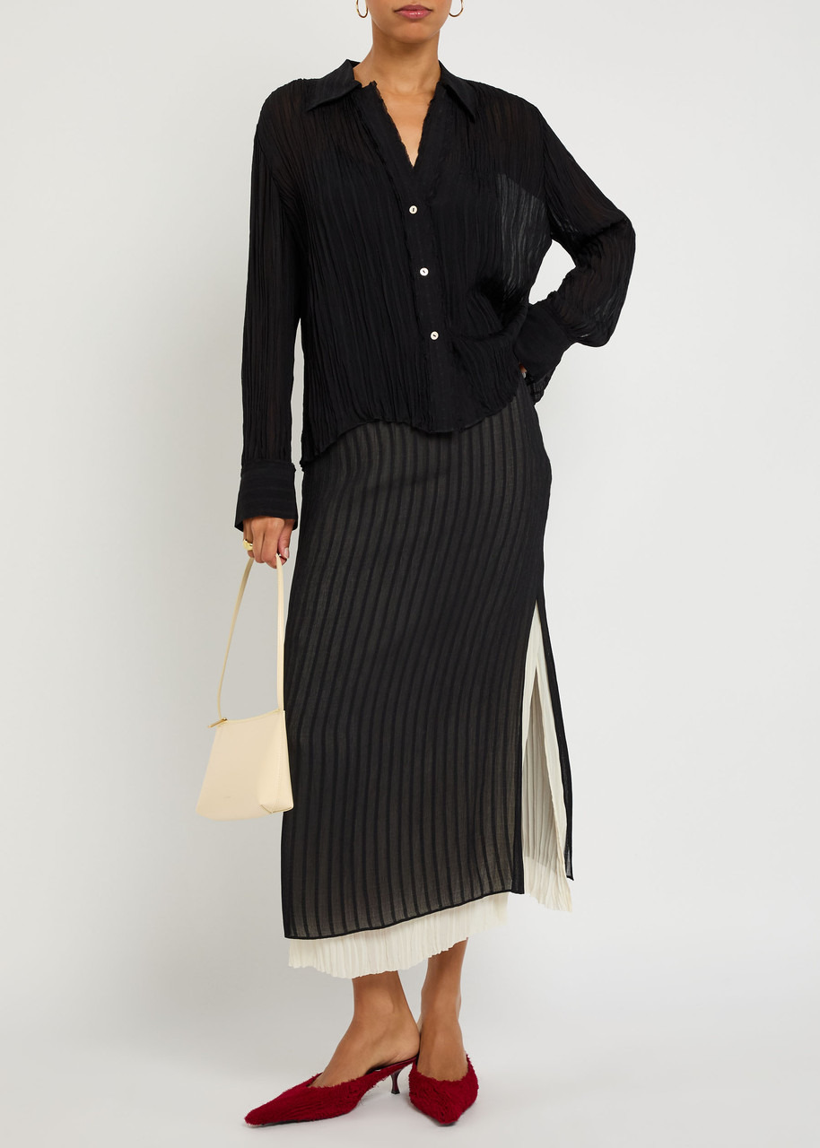 Vince Layered Striped Plissé Midi Skirt - 4