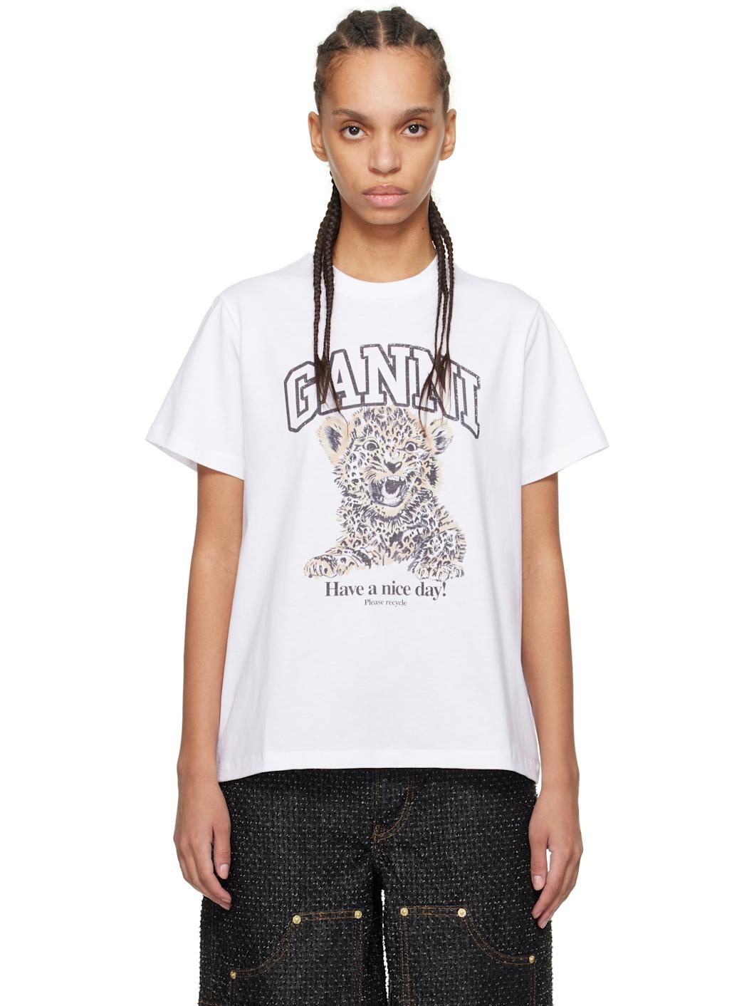 White Basic Jersey Leopard Relaxed T-shirt - 1