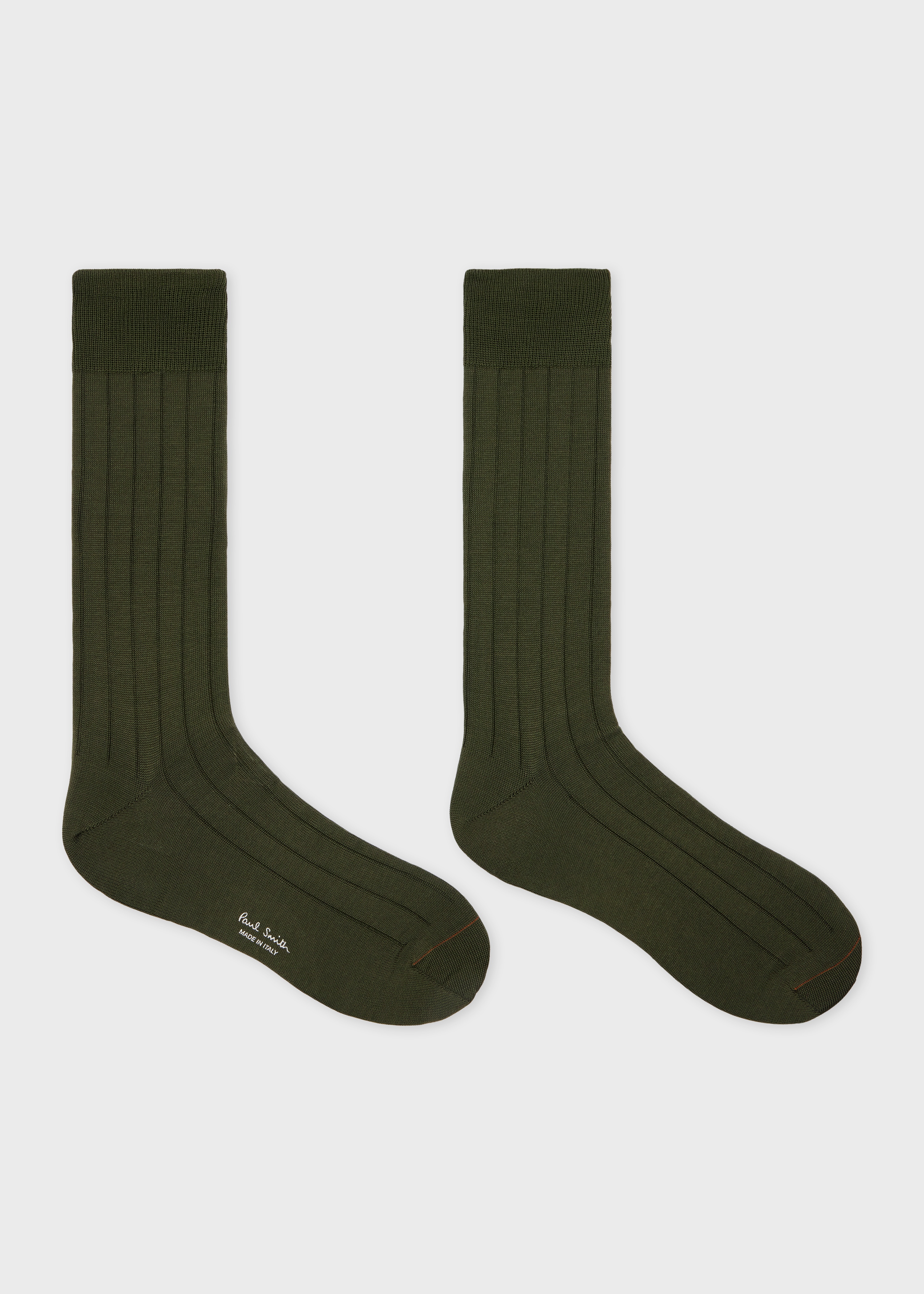 Khaki Ribbed Cotton Socks - 2