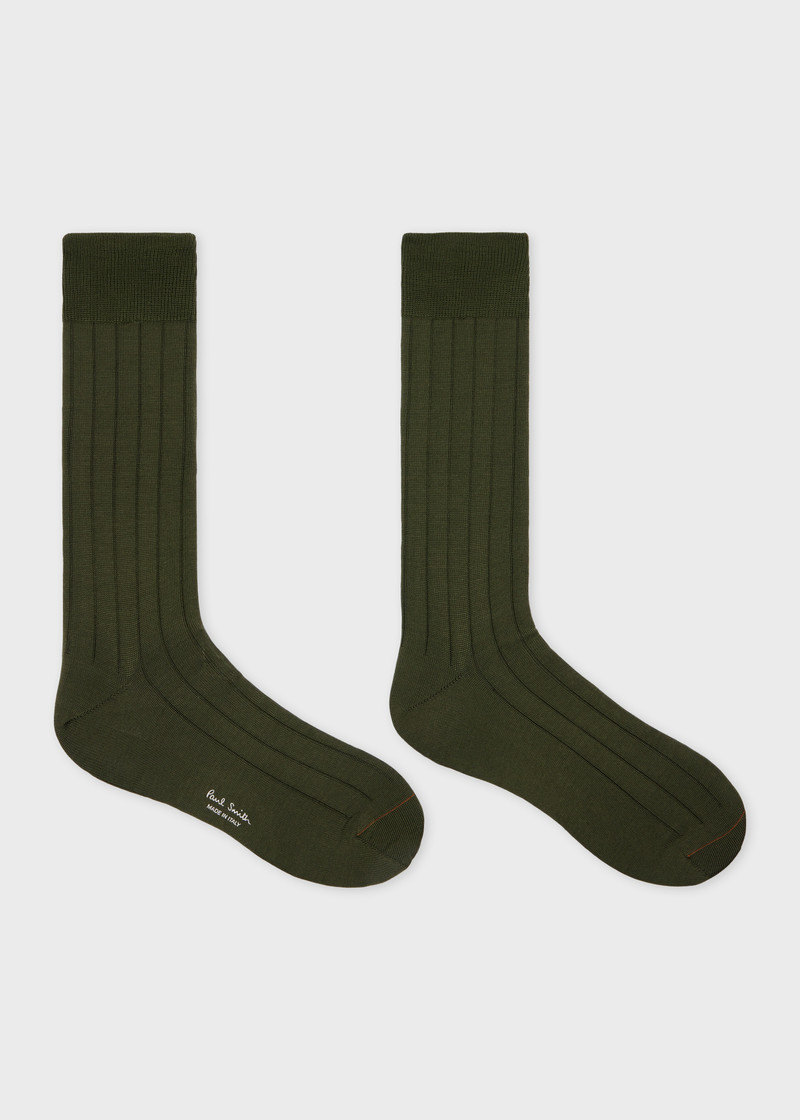 Paul Smith Khaki Ribbed Cotton Socks outlook