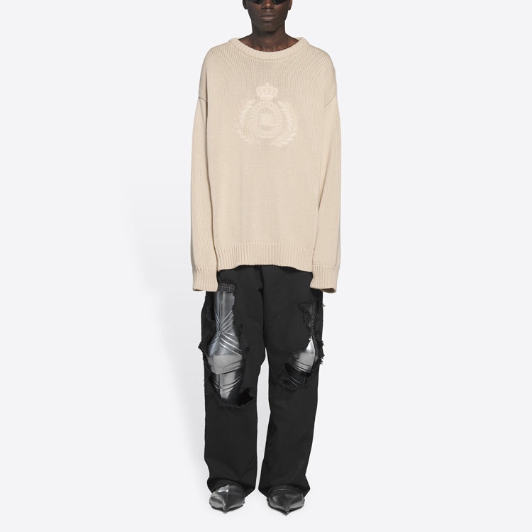 Balenciaga BB Laurel Crown Logo Crewneck Knitted Sweater 'Beige' 664369T32119028 - 6
