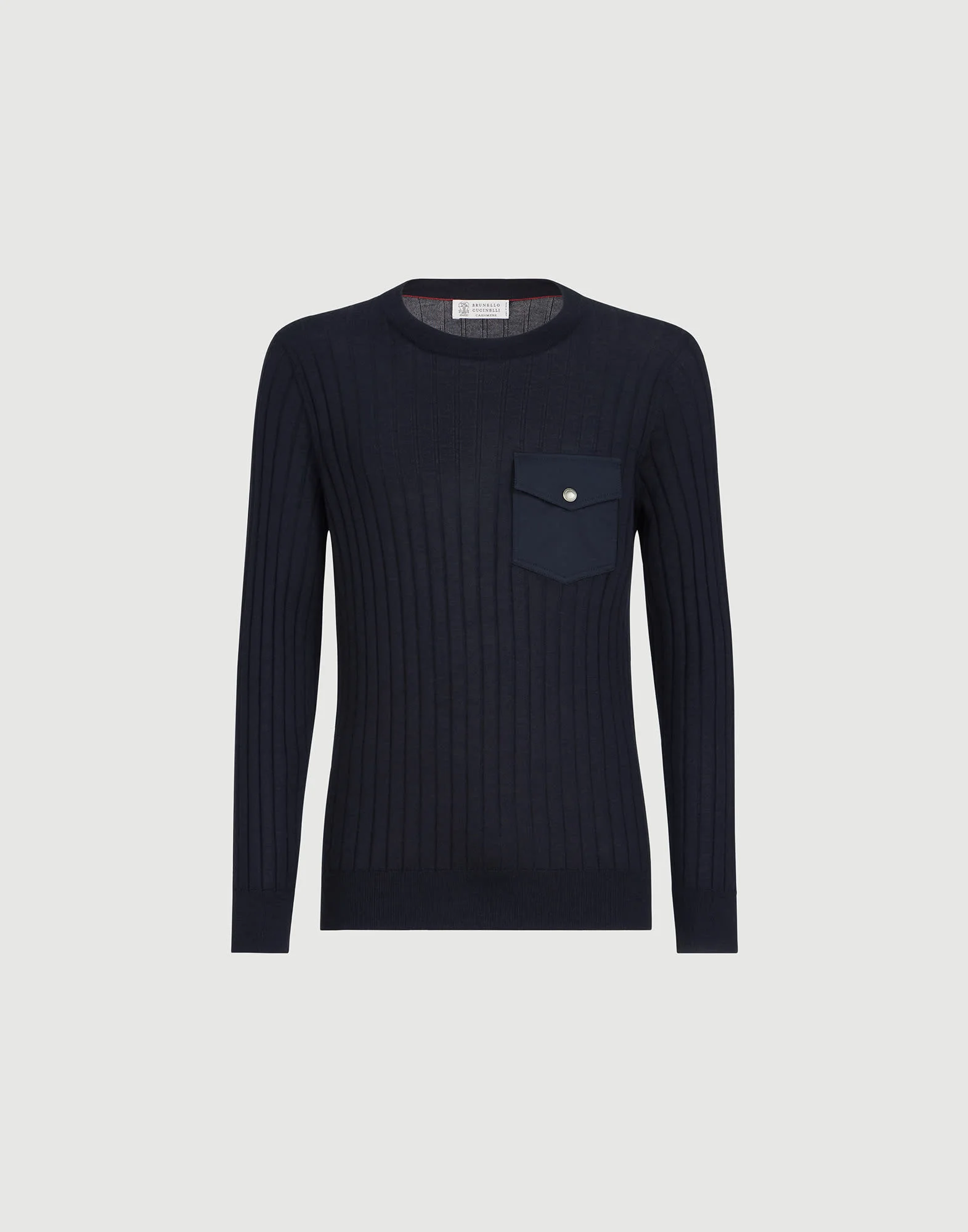 Cashmere and silk ribbed sweater with chest pocket - 1