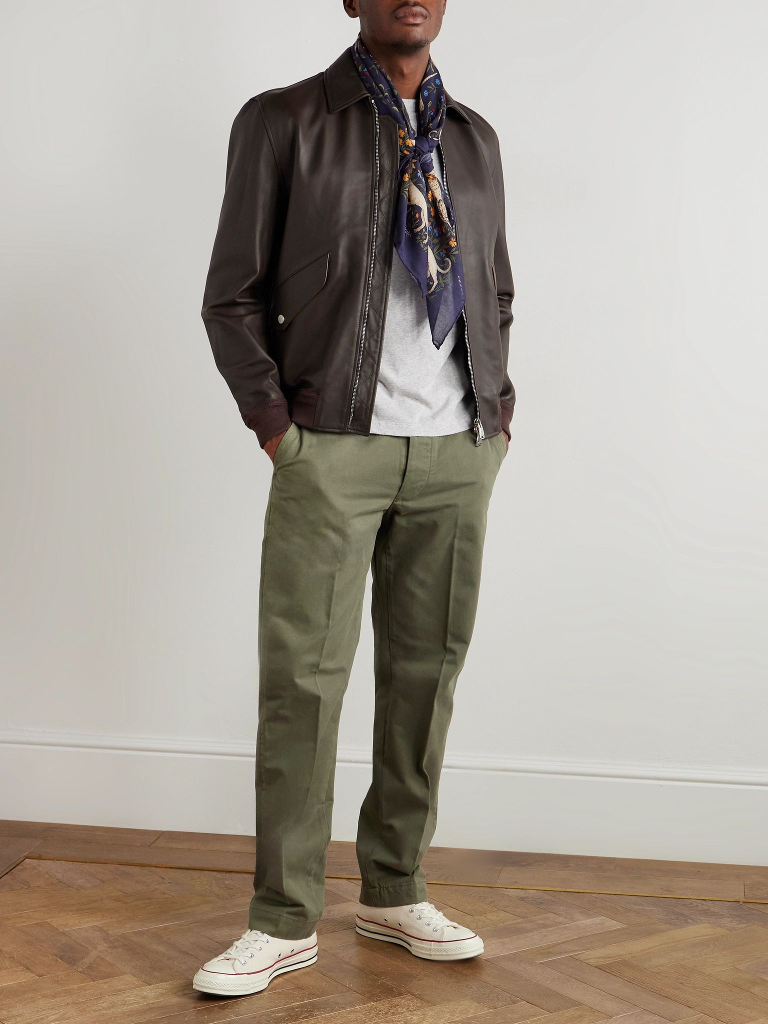 Straight-Leg Garment-Dyed Cotton-Twill Trousers Green - 2