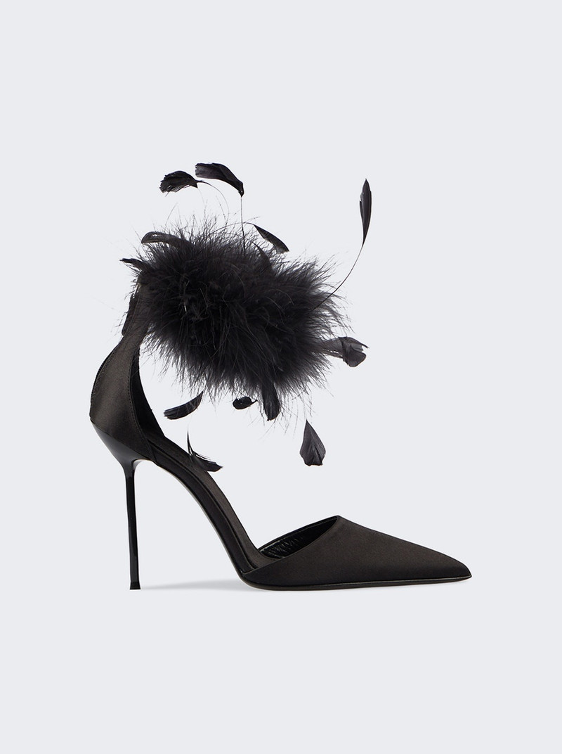 Lidia Feather Ankle Strap Heels Black 1