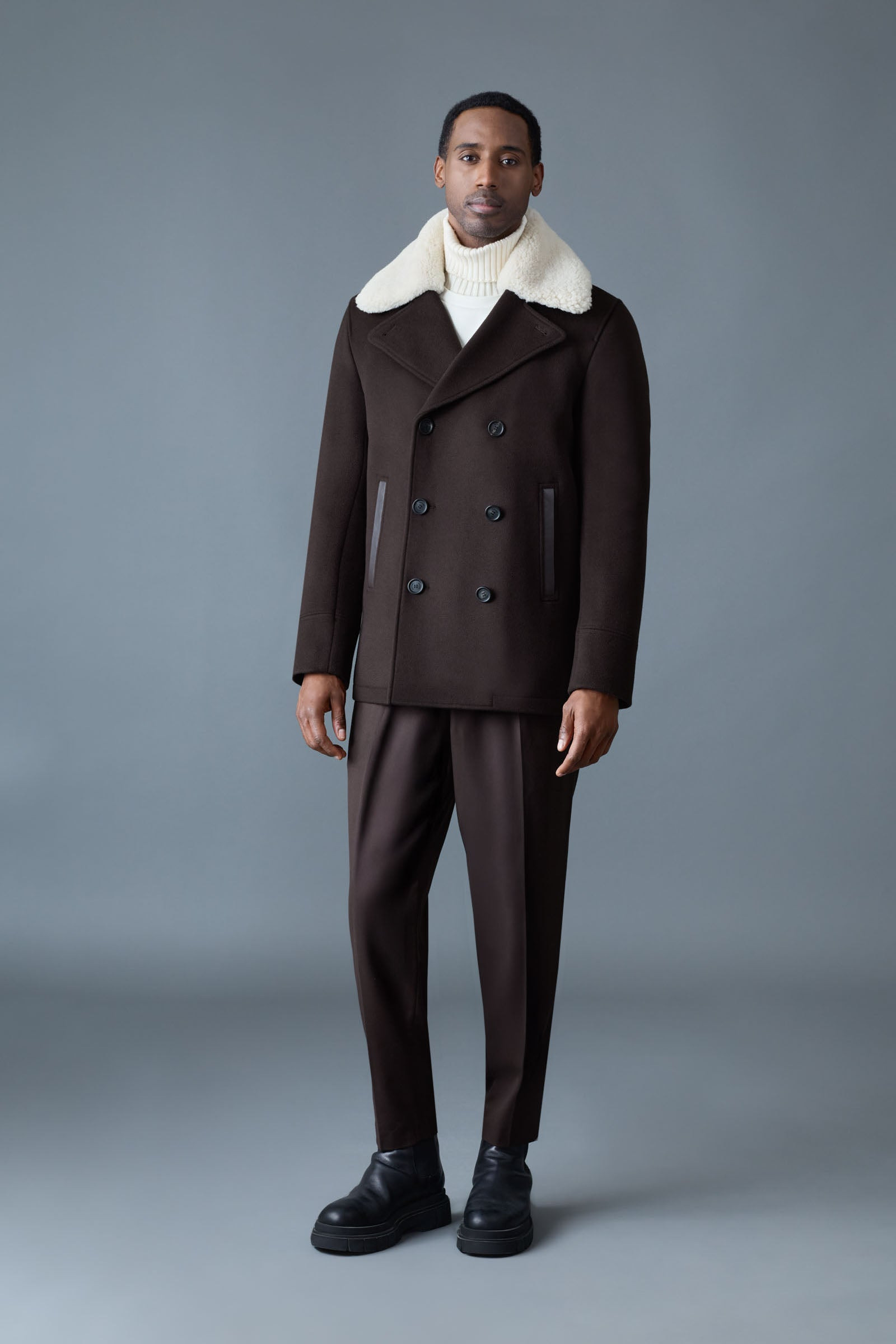 COLE wool double-breasted jacket with shearling collar - 2