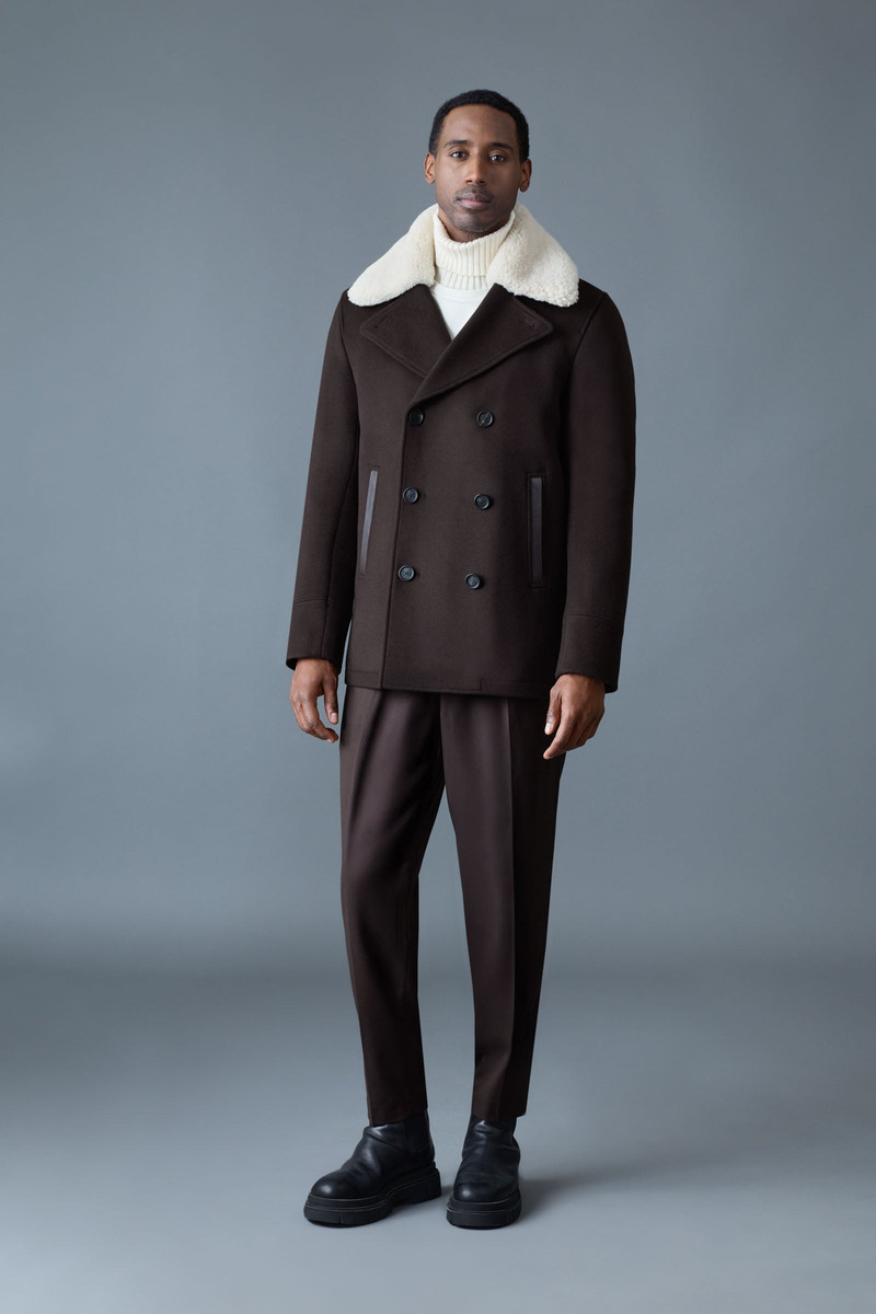 MACKAGE COLE wool double-breasted jacket with shearling collar outlook